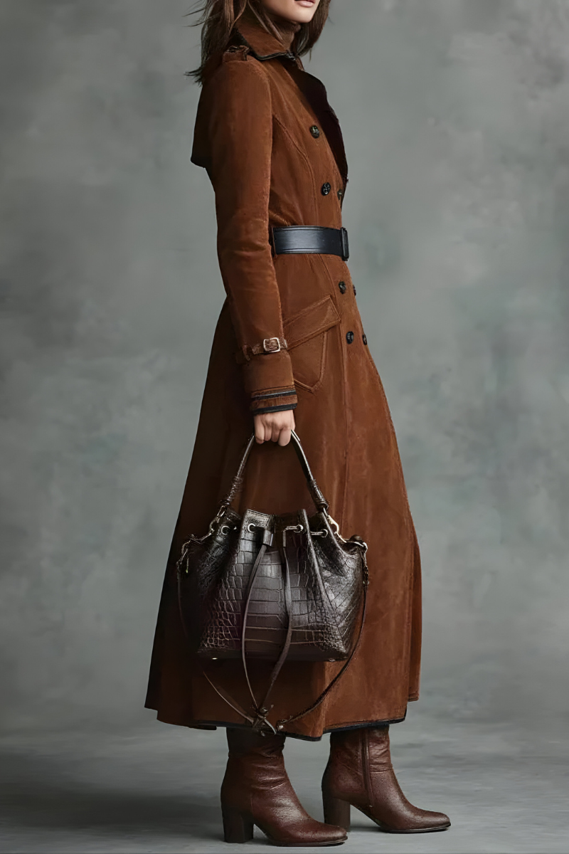 Helene™ | Getailleerde Lange Jas met Suède-Look