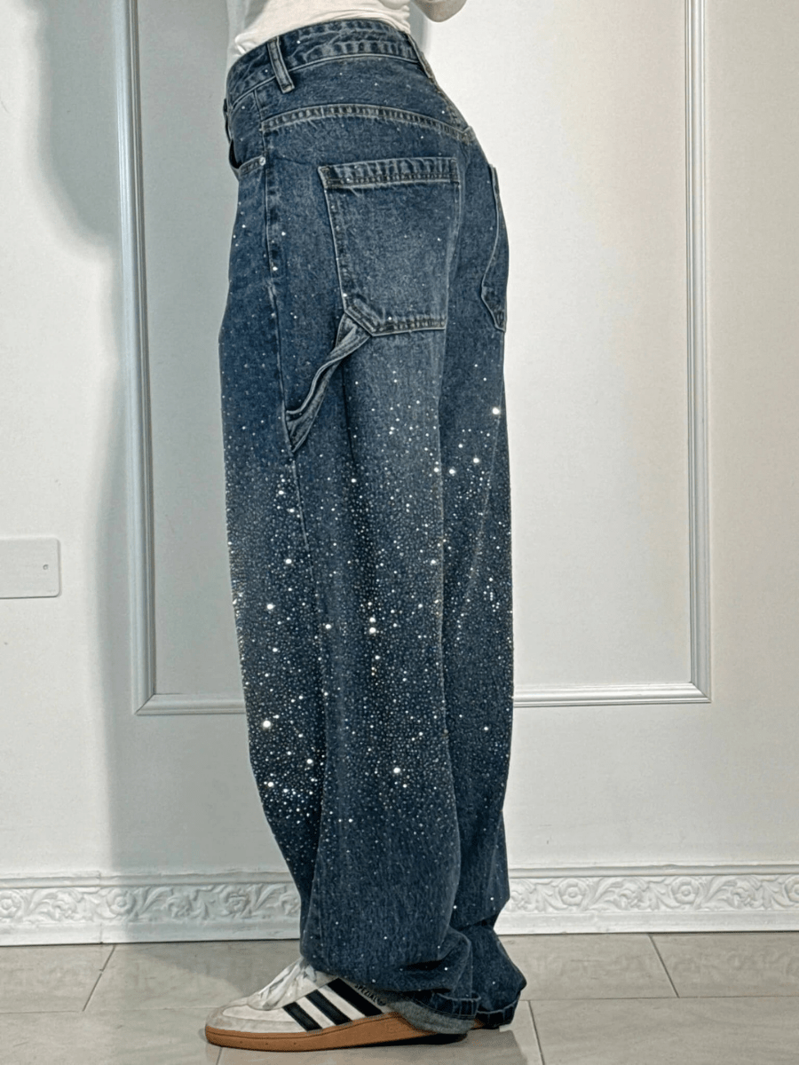 Elise™ | Balloon Carpenter Jeans met Glitteraccenten