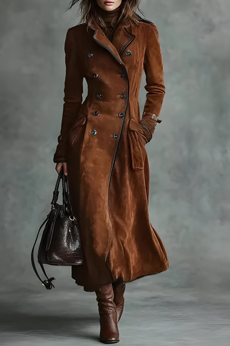 Helene™ | Getailleerde Lange Jas met Suède-Look