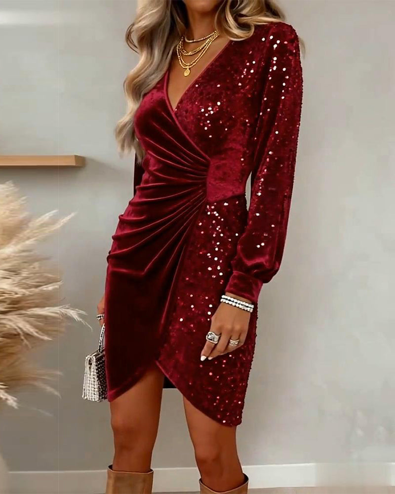 MISS MOLY Dames glitter paillettenjurk, V-hals sexy slanke MISS MOLY Dames glitter paillettenjurk, V-hals sexy slanke