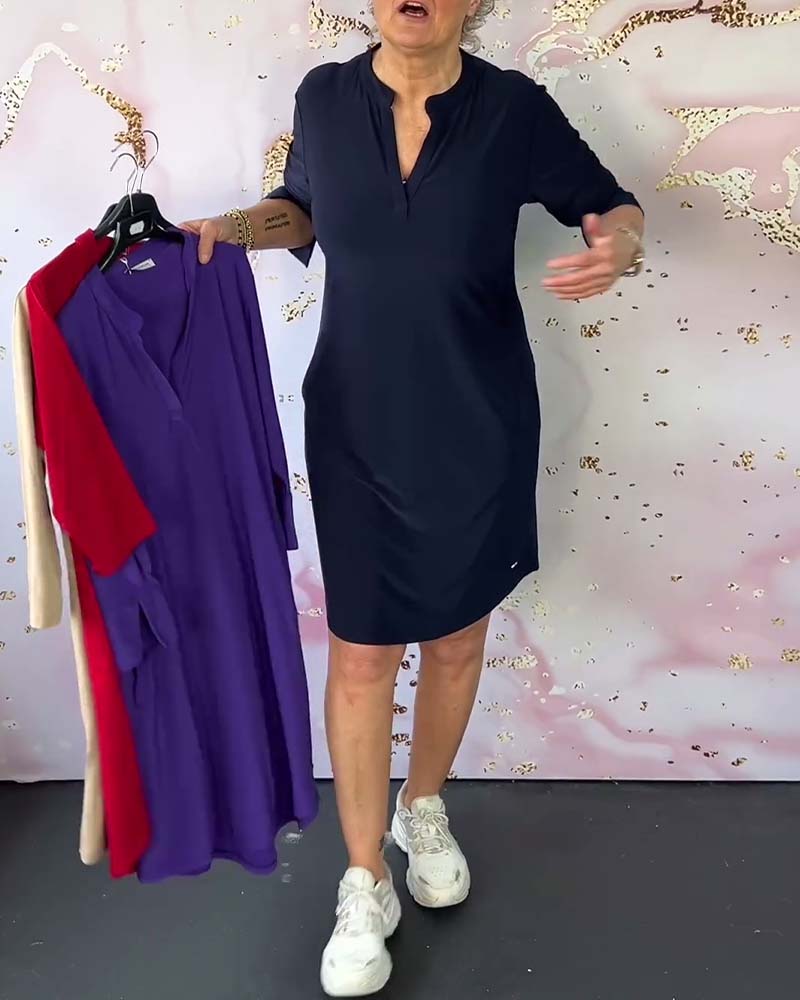 HANNA™ | Effen jurk met V-hals