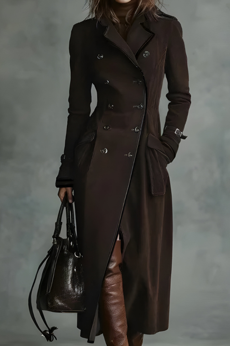 Helene™ | Getailleerde Lange Jas met Suède-Look