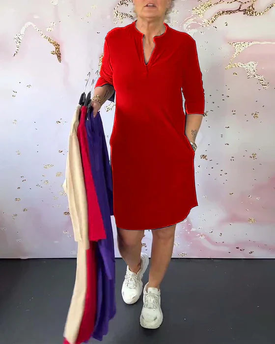 HANNA™ | Effen jurk met V-hals