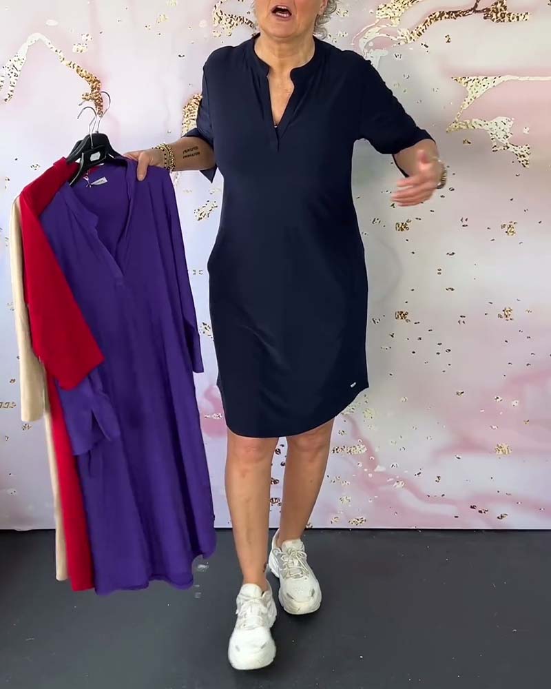 HANNA™ | Effen jurk met V-hals