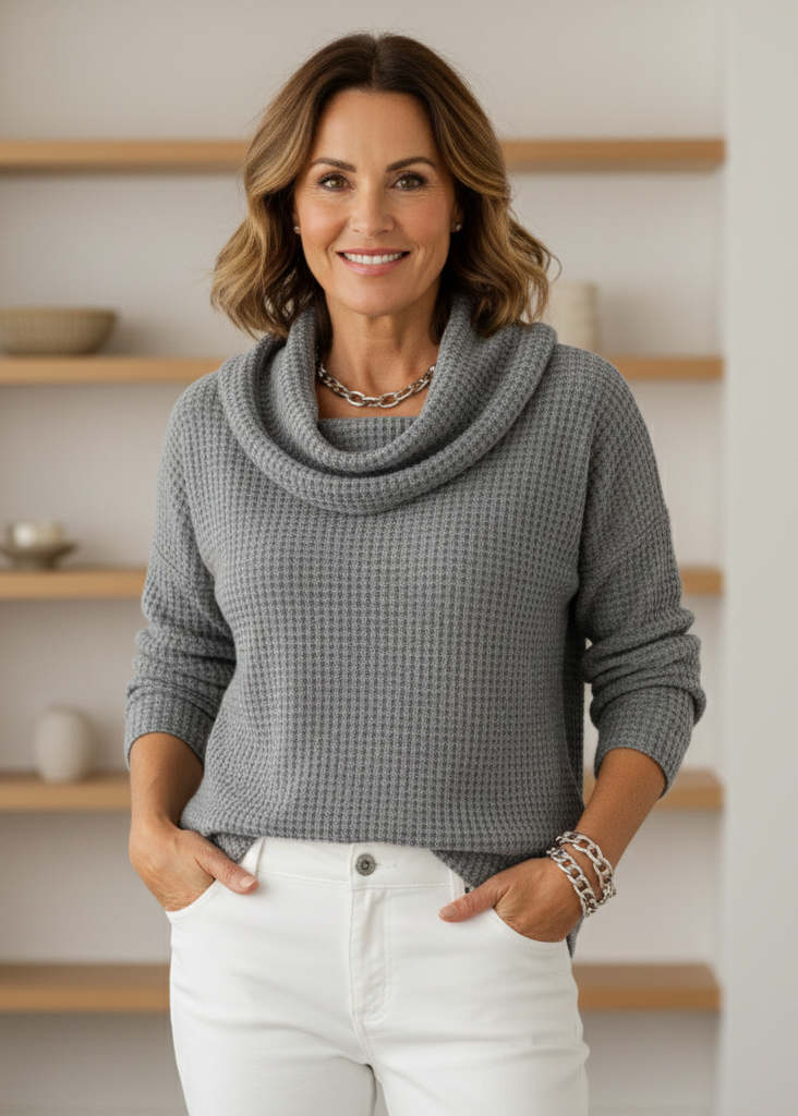 Selune™ | Warme Wafeltrui met Watervalhals