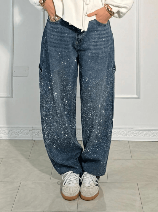 Elise™ | Balloon Carpenter Jeans met Glitteraccenten