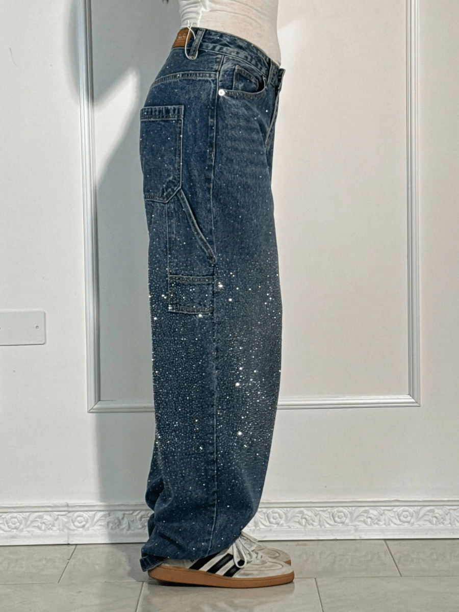 Elise™ | Balloon Carpenter Jeans met Glitteraccenten