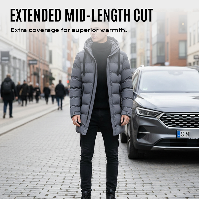 Ruben™ | Middellange Gewatteerde Herenjas met Capuchon