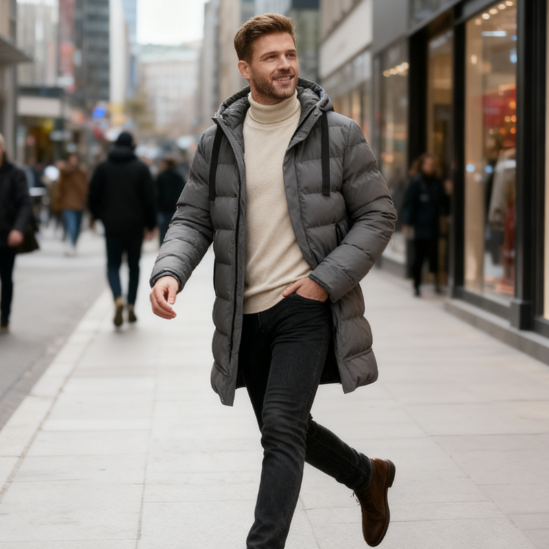 Ruben™ | Middellange Gewatteerde Herenjas met Capuchon